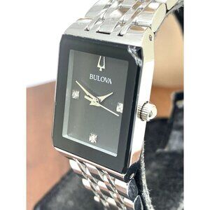 Bulova Women's Watch 96P202 Quartz Black Dial Diamond Quadra Silver Steel CHIP